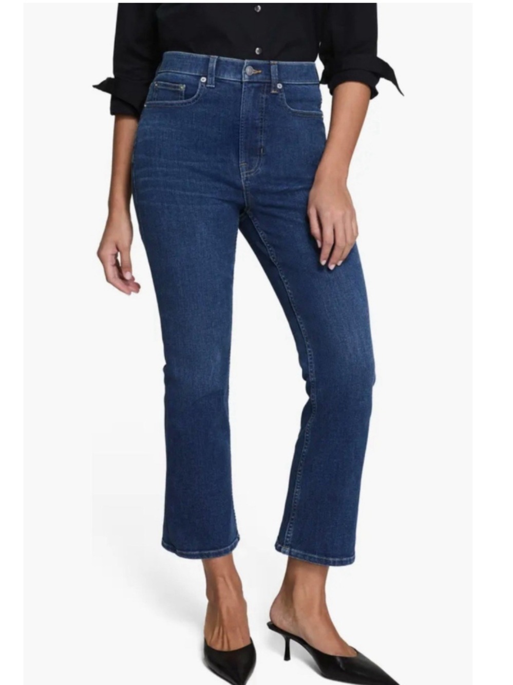 SPANX Dark Blue Bennet Wash Lycra Fitsense Kick Flare Stretch Jeans